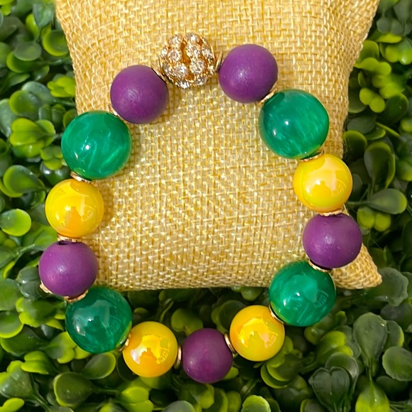 🎉💜 Julian Multicolor Chunky Beaded Crystal Stretch Bracelet - Picture 1 of 3